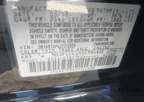 2018 Nissan Sentra S из США, поврежденный, VIN 3N1AB7AP4JY312626